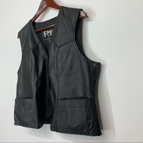 First Manufacturing Motorcycle Gear Black Leather Button Up Vest Size XXL - Picture 4 of 16